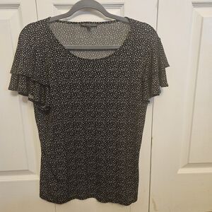 Adrianna Papell Black & White Dot Ruffle Sleeve Blouse